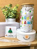 "Fa La La La Lama" 16oz. Libbey Glass Can Bamboo Lid and Matching Straw Charm Set; Christmas Set; Completed Gift Set