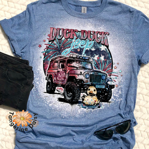 "Duck Duck Jeep" Soft Style TShirt Vibrant and Over-sized Design Bleached & Sublimated