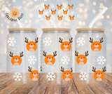 "Round Reindeer" UV DTF 16oz Glass Can Transfer
