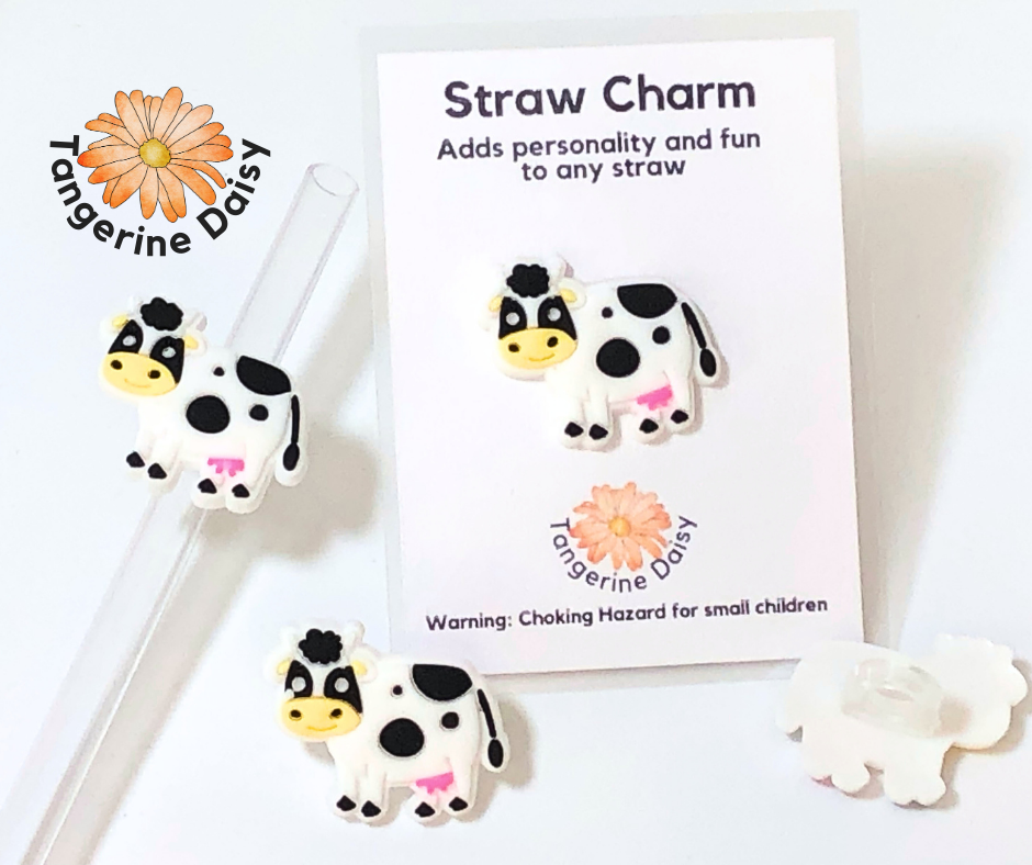 Black White Cow Straw Charm; Straw Accessory; Straw Topper – Tangerine  Daisy, LLC