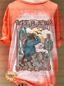"Yee Haw State of Mind" Soft Style TShirt Vibrant and Over-sized Design Bleached & Sublimated