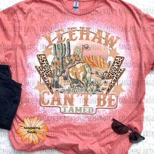 "Yee Haw Can't Be Tamed" Soft Style TShirt Vibrant and Over-sized Design Bleached & Sublimated