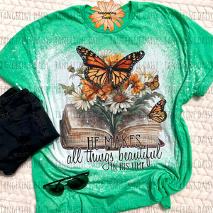 "He Makes All Things Beautiful" Soft Style TShirt Vibrant and Over-sized Design Bleached & Sublimated