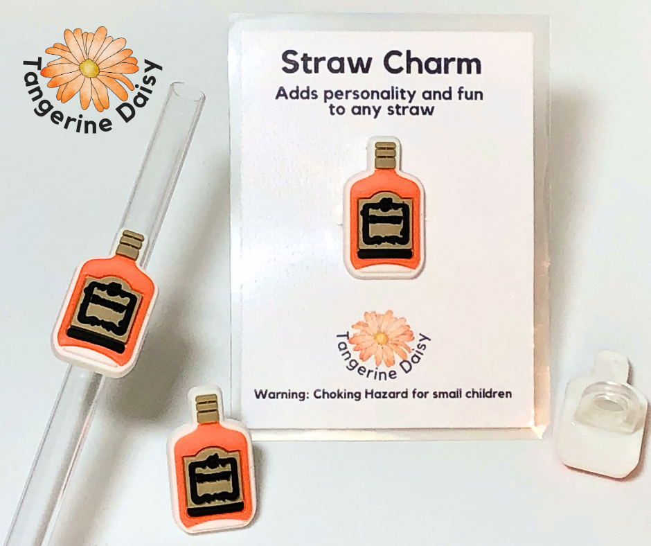 Bottle of Whiskey (White Outer Bottle) Straw Charm; Straw Accessory; –  Tangerine Daisy, LLC
