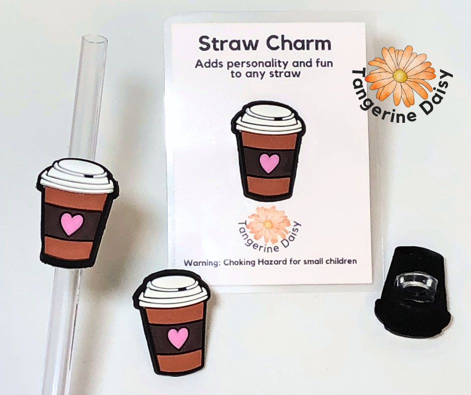 Heart Coffee Drink Straw Charm; Straw Accessory; Straw Topper