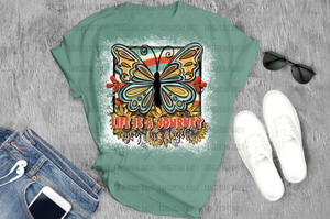 "Life is a Journey" Soft Style TShirt Vibrant and Over-sized Design Bleached & Sublimated