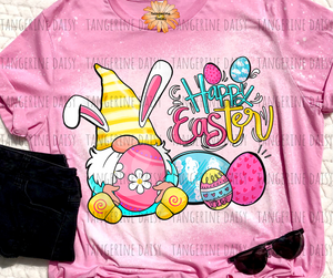 "Happy Easter Gnome" Soft Style TShirt Vibrant and Over-sized Design Bleached & Sublimated