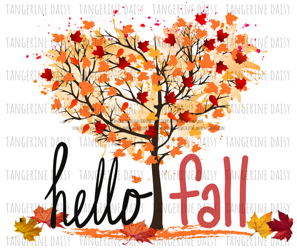 Hello fall Png,Fall PNG,Fall Sublimation Designs Downloads,Digital Download,Sublimation Graphics, Fall,Fall Tree, Leaves Falling,Printable Design