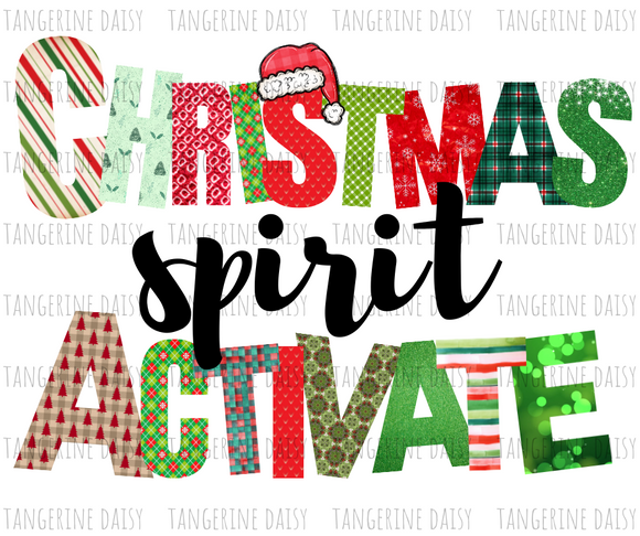 Christmas Spirit Activate Black PNG,Winter Christmas Sublimation Designs Downloads,Digital Download,ReindeerSublimation Graphics,Printable Design