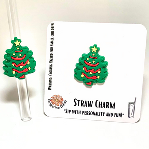 "Christmas Tree with Yellow Star" Straw Charm; Straw Accessory; Straw Topper; Christmas; Holiday;