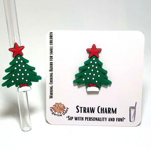 "Christmas Tree with Red Star" Straw Charm; Straw Accessory; Straw Topper; Christmas; Holiday;