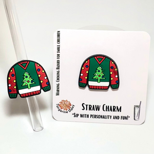 "Green Ugly Sweater" Straw Charm; Straw Accessory; Straw Topper; Christmas; Holiday;