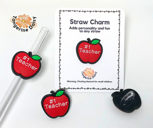 "#1 Teacher Apple" Straw Charm; Straw Accessory; Straw Topper