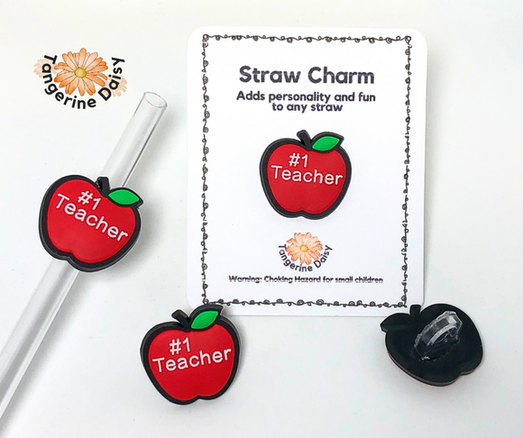 1 Teacher Apple Straw Charm; Straw Accessory; Straw Topper