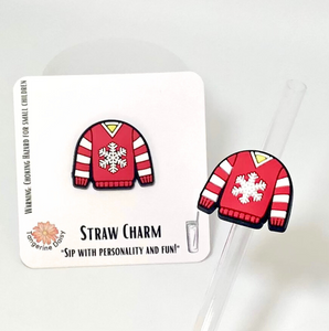 "Red Ugly Sweater" Straw Charm; Straw Accessory; Straw Topper; Christmas; Holiday;