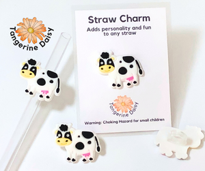Black White Cow Straw Charm; Straw Accessory; Straw Topper