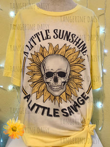 "A Little Sunshine A Little Savage" Soft Style TShirt Vibrant and Over-sized Design Bleached & Sublimated