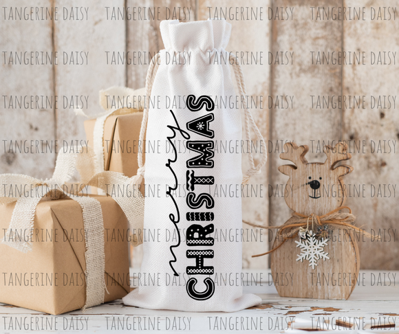 Merry Christmas Canvas Wine Bottle Bag with drawstring, Reusable, Durable, Gift Giving, Complete your bottle of wine