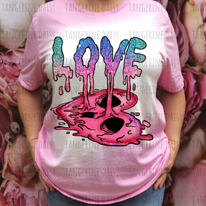 "Love Dripping" Soft Style TShirt Vibrant and Over-sized Design Bleached & Sublimated