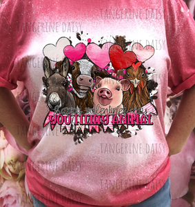 "Happy Valentine's Day You Filthy Animal" Soft Style TShirt Vibrant and Over-sized Design Bleached & Sublimated