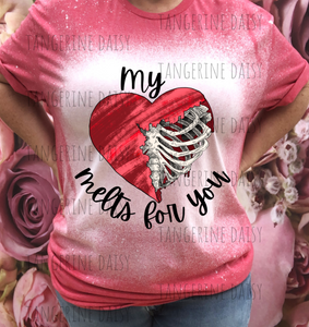 "My Heart Melts for You" Soft Style TShirt Vibrant and Over-sized Design Bleached & Sublimated