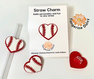 "Heart Baseball" Straw Charm; Straw Accessory; Straw Topper