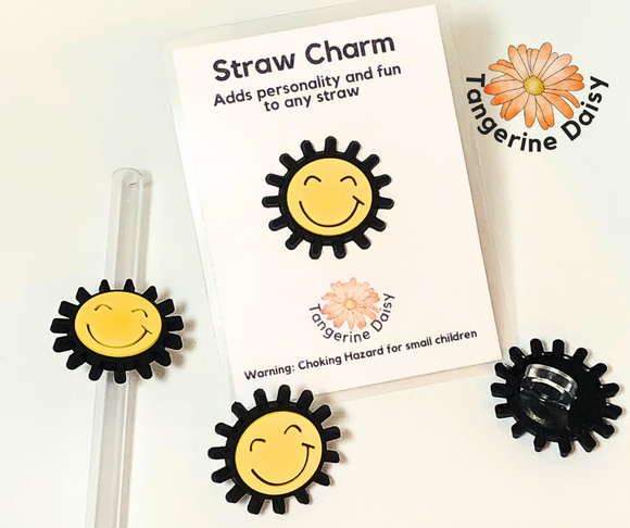 Black Yellow Smiley Sun Straw Charm; Straw Accessory; Straw Topper –  Tangerine Daisy, LLC
