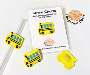 "School Bus" Straw Charm; Straw Accessory; Straw Topper