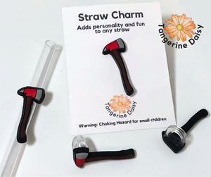"Fireman's Ax" Straw Charm; Straw Accessory; Straw Topper