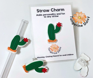 "Cactus" Straw Charm; Straw Accessory; Straw Topper