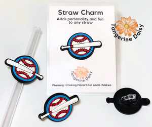"Baseball Bat Circle" Straw Charm; Straw Accessory; Straw Topper