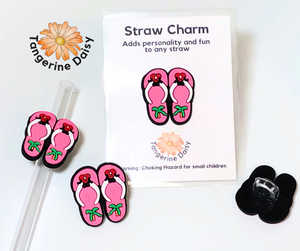 "Pink Flip Flop" Straw Charm; Straw Accessory; Straw Topper