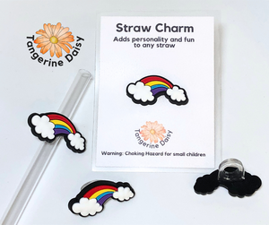 Rainbow with Cloud" Straw Charm; Straw Accessory; Straw Topper