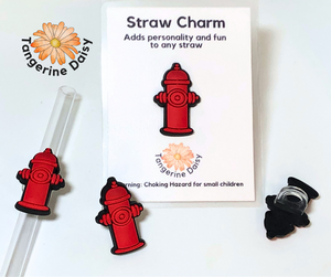 "Red Fire Hydrant" Straw Charm; Straw Accessory; Straw Topper