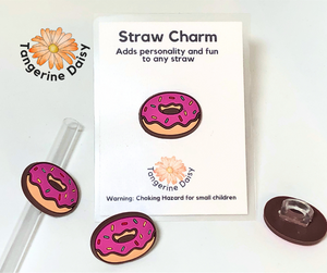"Strawberry Iced Donut with Sprinkles" Straw Charm; Straw Accessory; Straw Topper