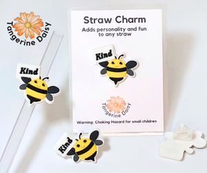 "Bee Kind" Straw Charm; Straw Accessory; Straw Topper