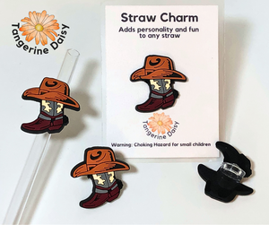 "Cowboy Boot & Hat" Straw Charm; Straw Accessory; Straw Topper