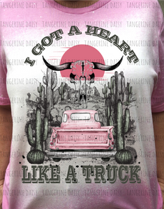 "I Got A Heart Like A Truck" Soft Style TShirt Vibrant and Over-sized Design Bleached & Sublimated