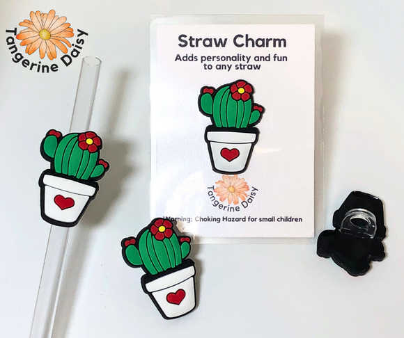 Cactus in White Heart Pot Straw Charm; Straw Accessory; Straw Topper –  Tangerine Daisy, LLC