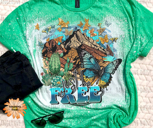"Just be free" Soft Style TShirt Vibrant and Over-sized Design Bleached & Sublimated