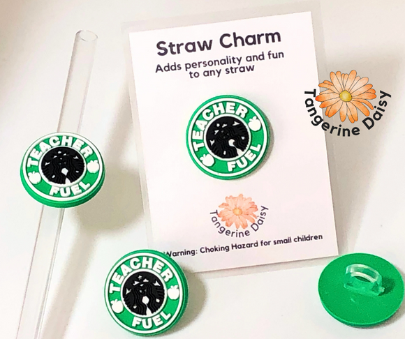 Green Round Starbucks Teacher Fuel Straw Charm; Straw Accessory; Straw  Topper